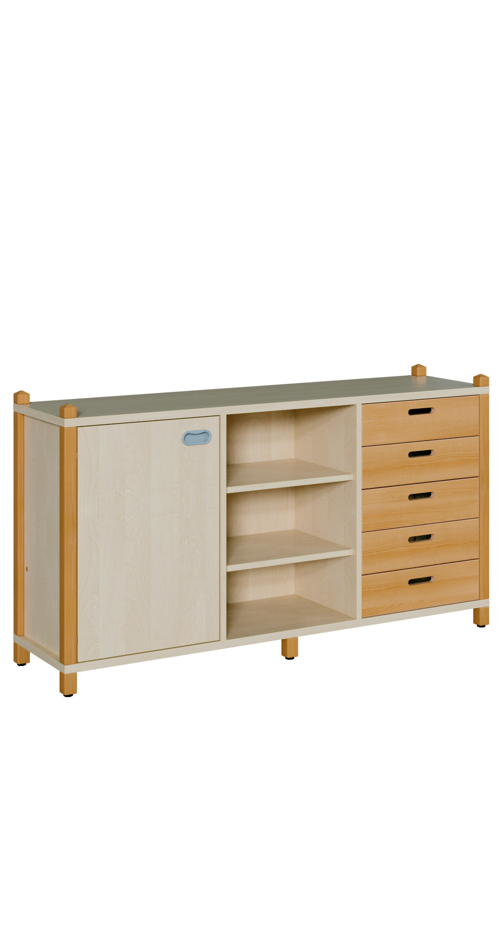 Raumteilerschrank 156 x 80 cm mit 1 Tür und 5 Massivholzschüben