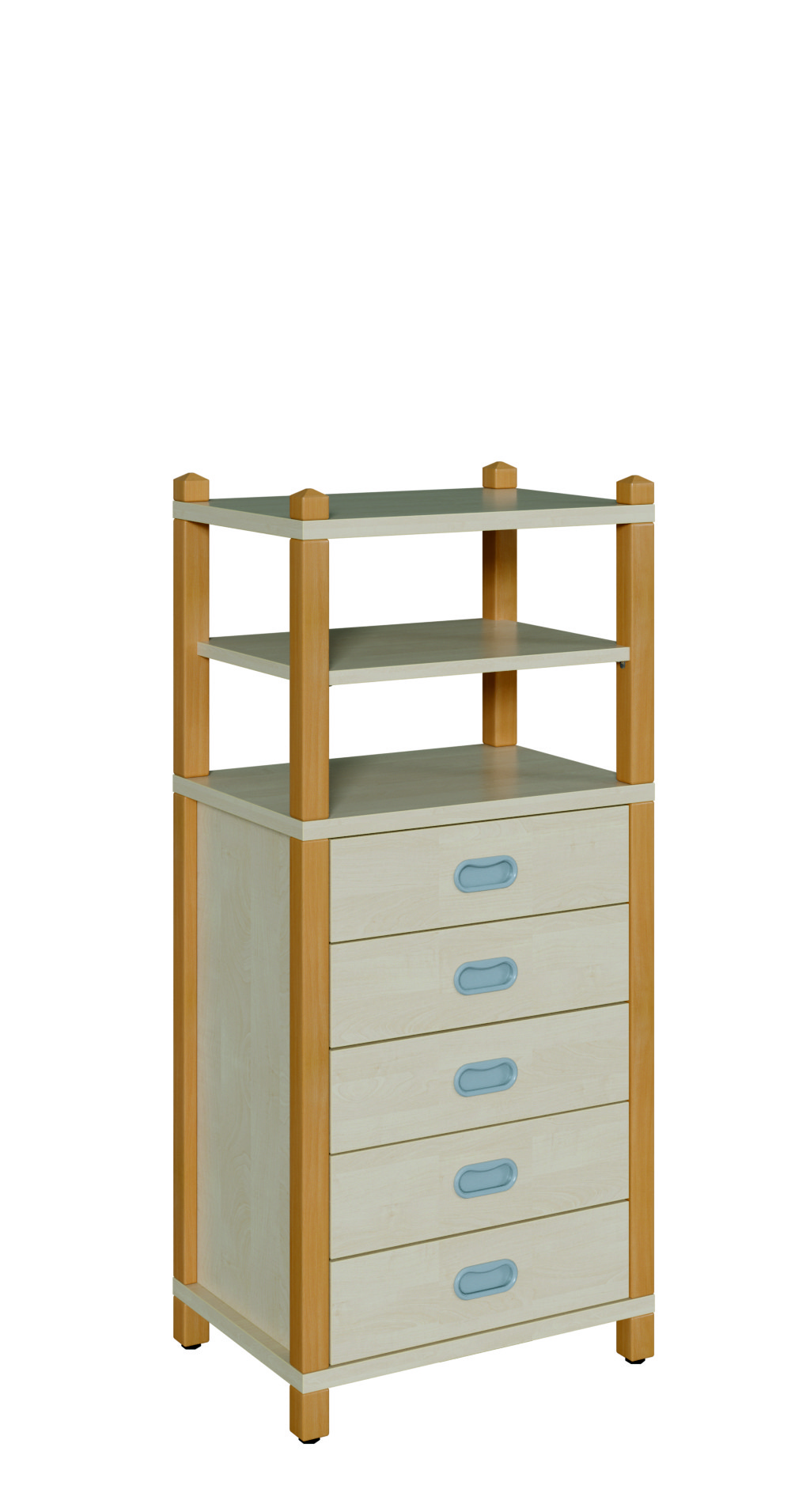 Stollenschrank mit 5 Dekorschüben und Regalaufsatz Breite 56 cm