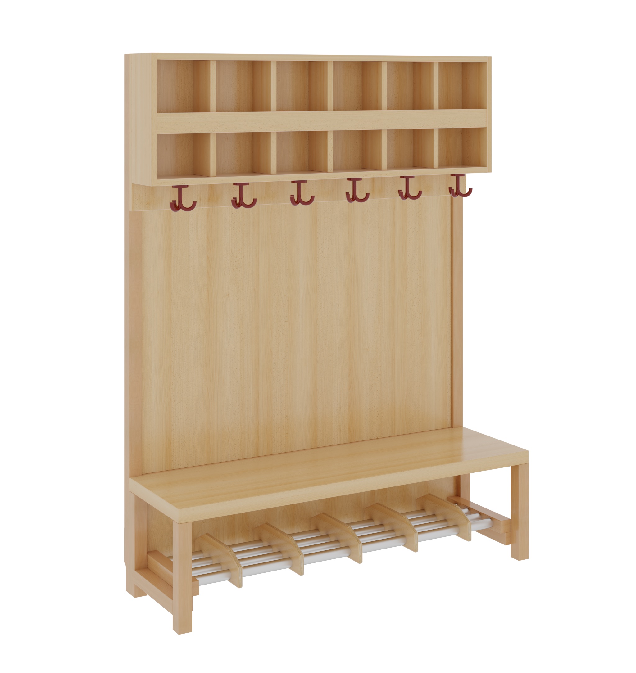 Komplettgarderobe mit Doppelablage & Bilderleiste – Stütze mit Paneelrückwand & Aluminiumrost mit Facheinteilung 80x34/158x39cm