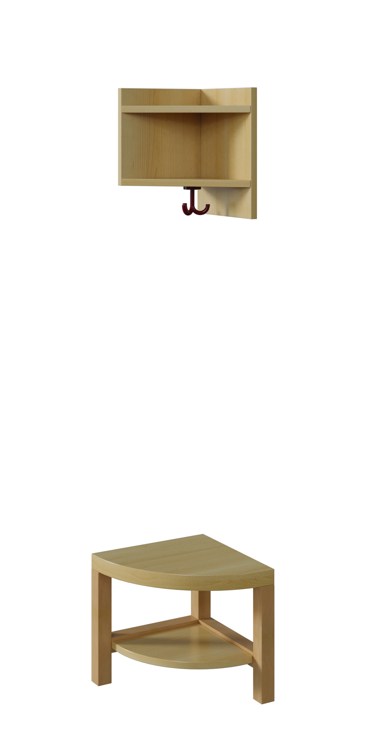 Außenecke für Komplettgarderobe mit Ablage & Boxen – mit Stütze (offen oder Paneelrückwand)