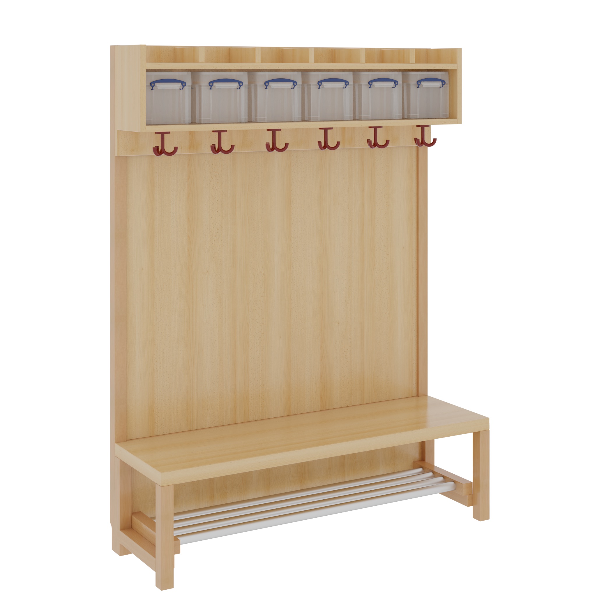 Komplettgarderobe mit Ablage & Boxen – Stütze mit Paneelrückwand & Aluminiumrost