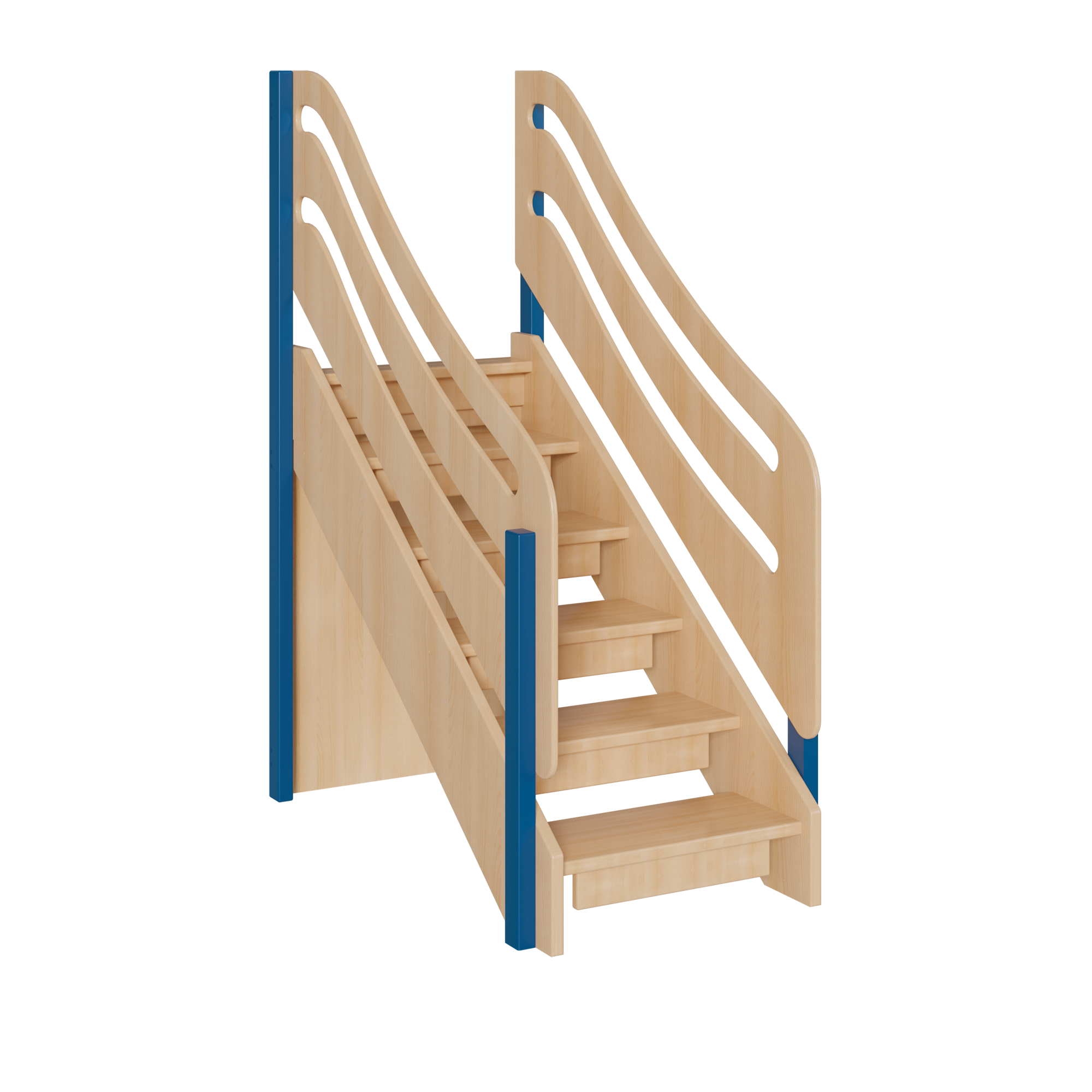 Spielburg-Treppe mit Geländer, unten geschlossen