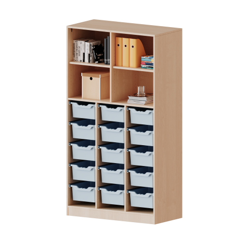 Regal, dreireihig, 5 Ordnerhöhen , mit 15 ErgoTray Boxen - Serie evo180