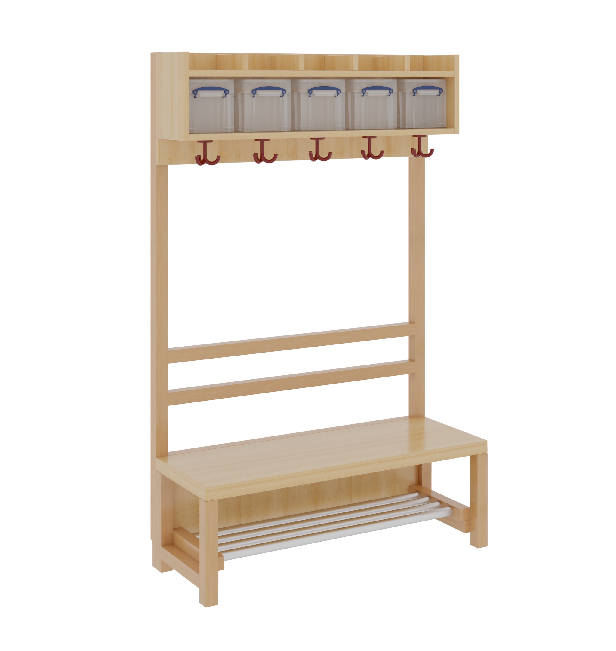 Komplettgarderobe mit Ablage & Boxen – offene Stütze & Aluminiumrost