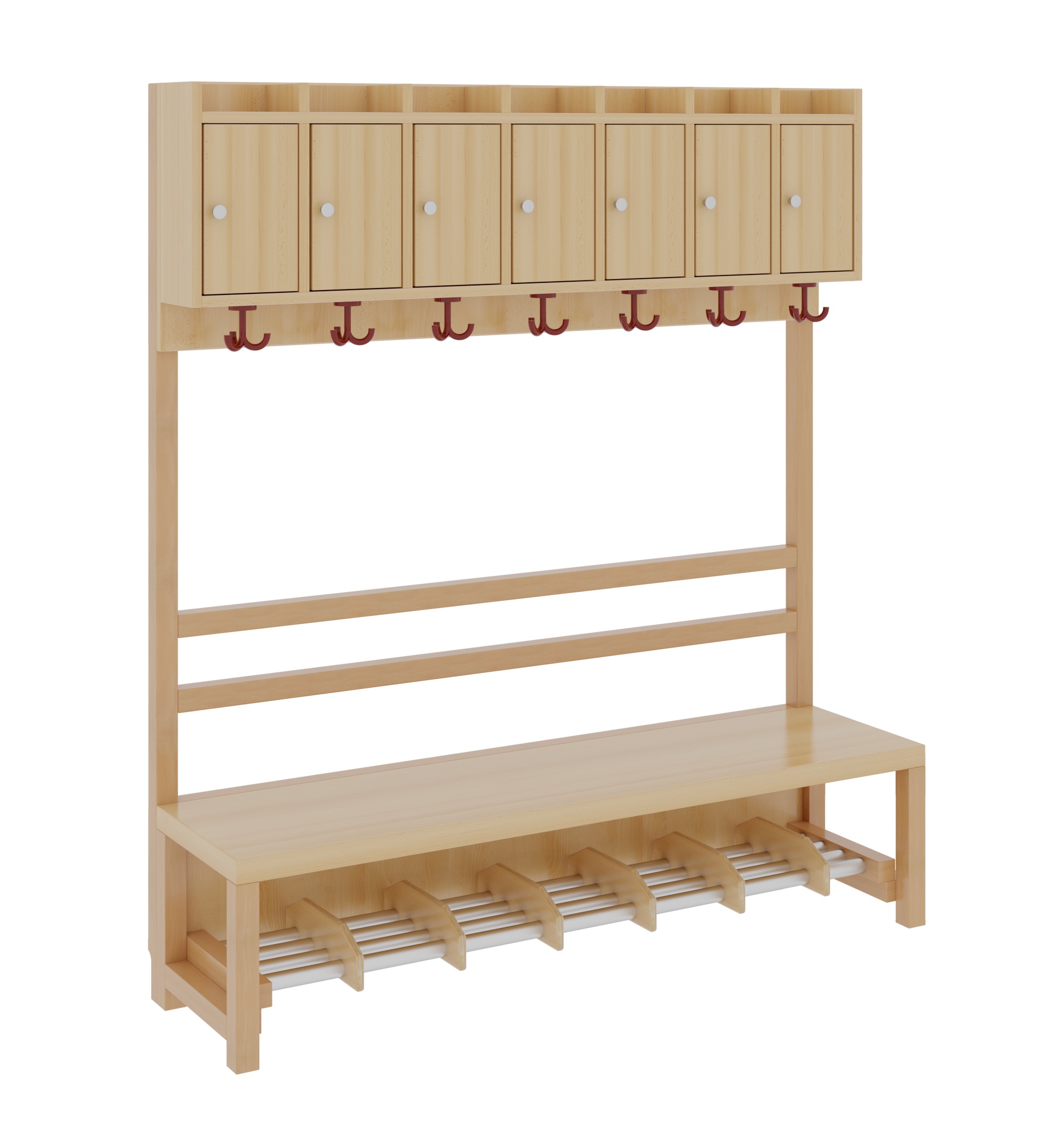 Komplettgarderobe mit Ablage & Türen – offene Stütze & Aluminiumrost mit Facheinteilung