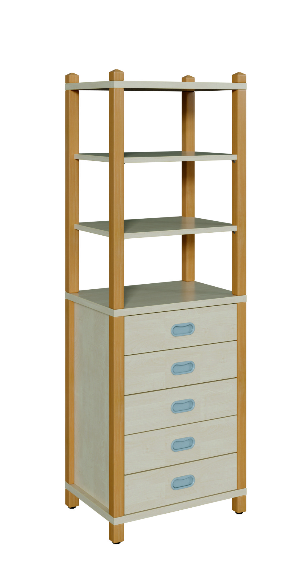 Stollenschrank mit 5 Dekorschüben und Regalaufsatz Breite 56 cm