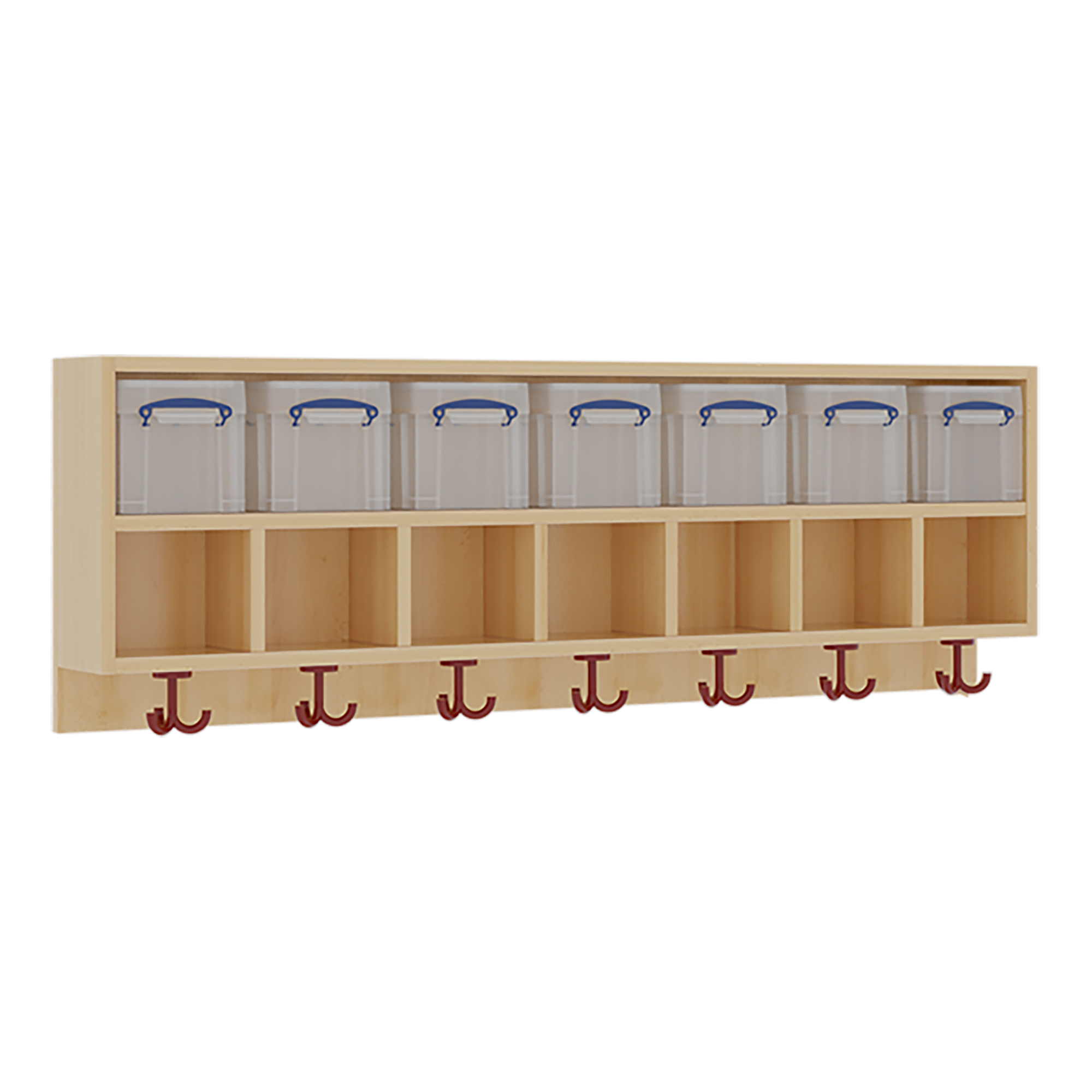 Wandgarderobe mit Doppelablage & Boxen – 7 Fächer
