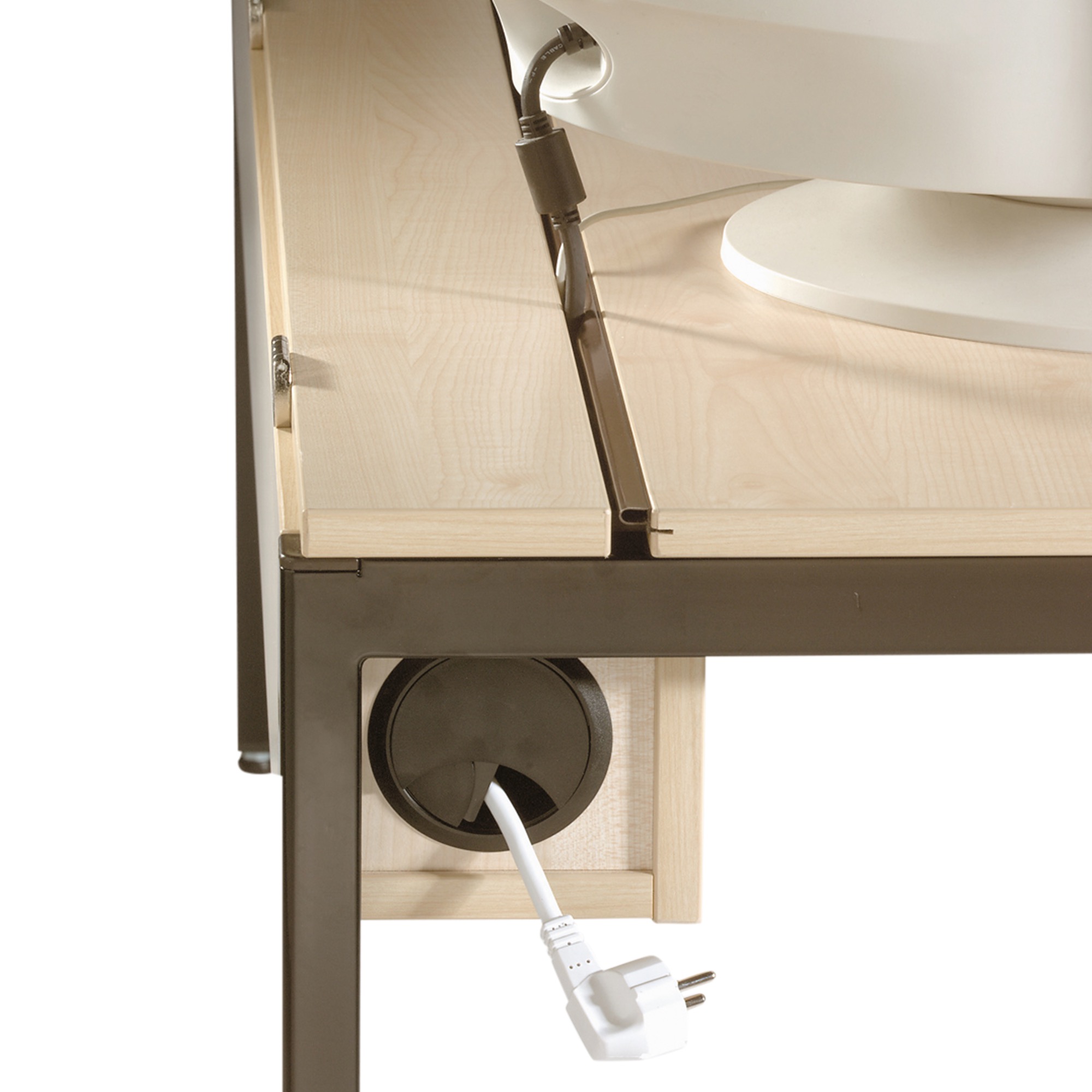 EDV-Tisch mit Holzkabelkanal und 3fach Steckdose