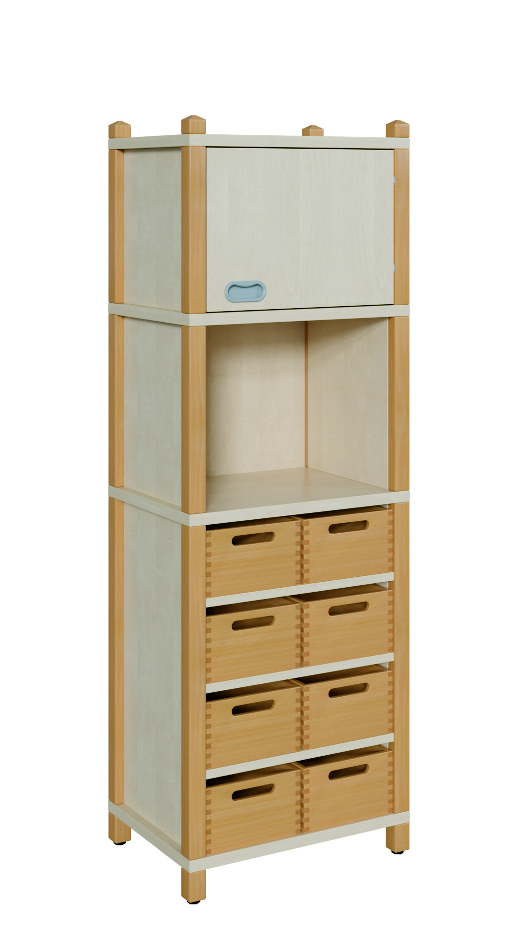 Stollenschrank mit Massivholzkästen und Oberschrank eintürig