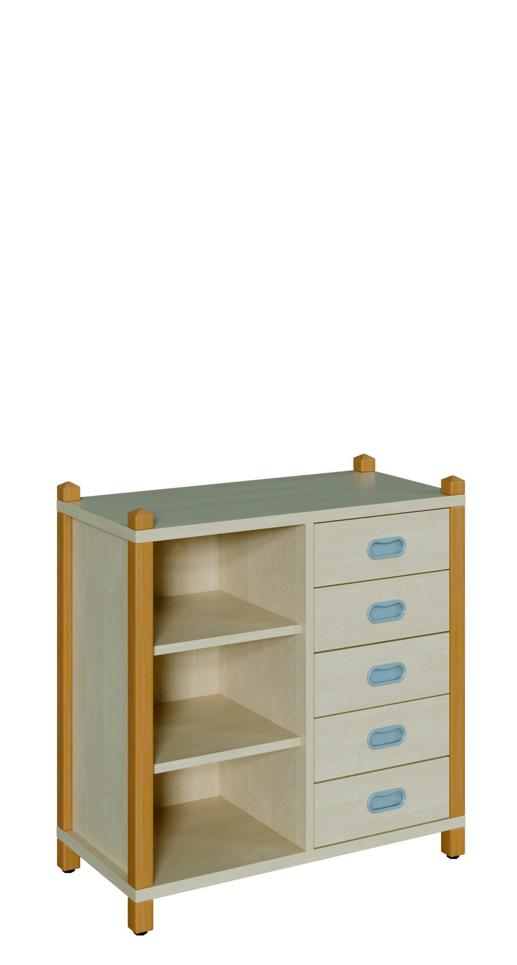 Stollenschrank mit 5 Dekorschüben und Regal Höhe 80 cm