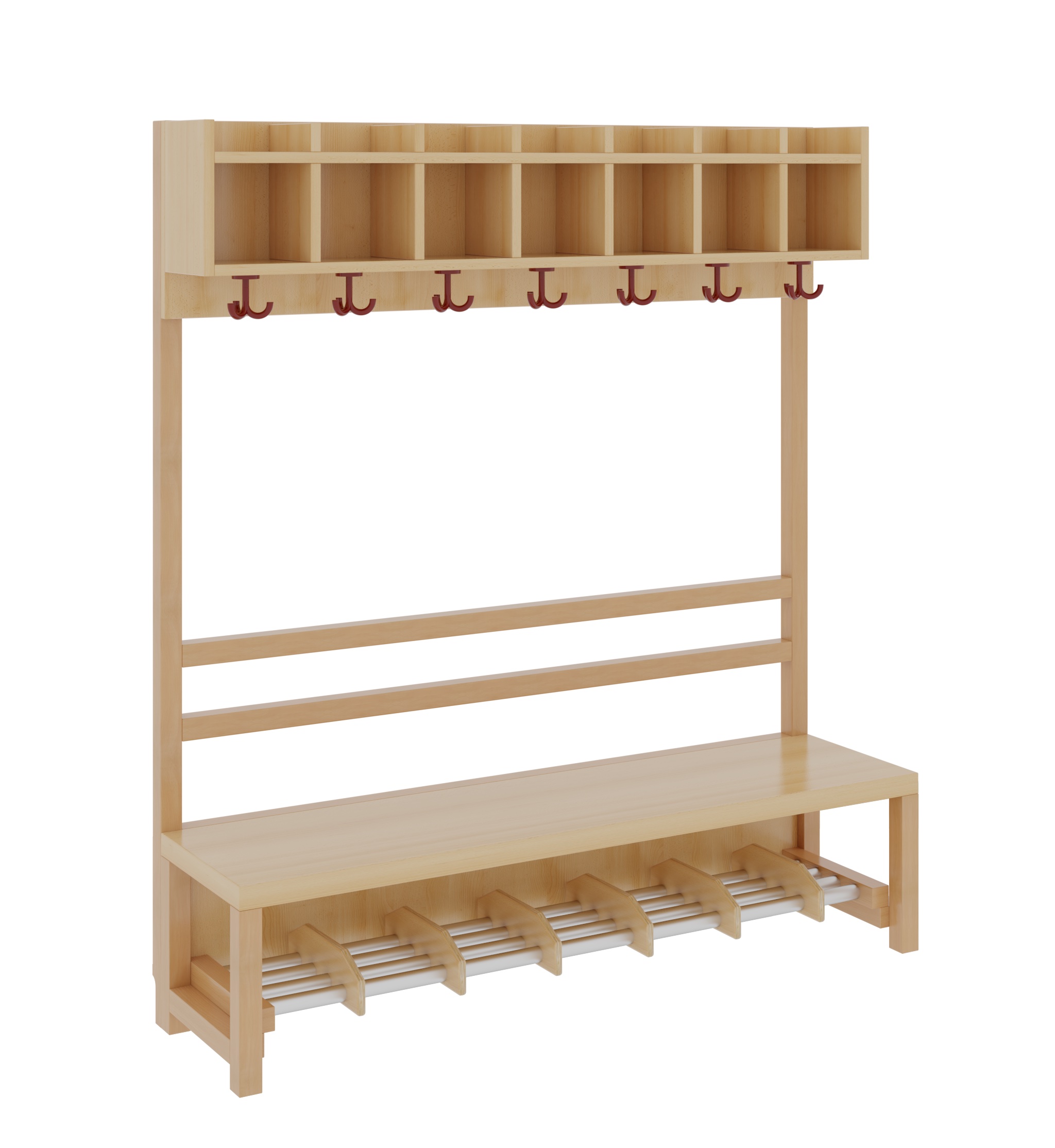 Komplettgarderobe mit Ablage – offene Stütze & Aluminiumrost mit Facheinteilung