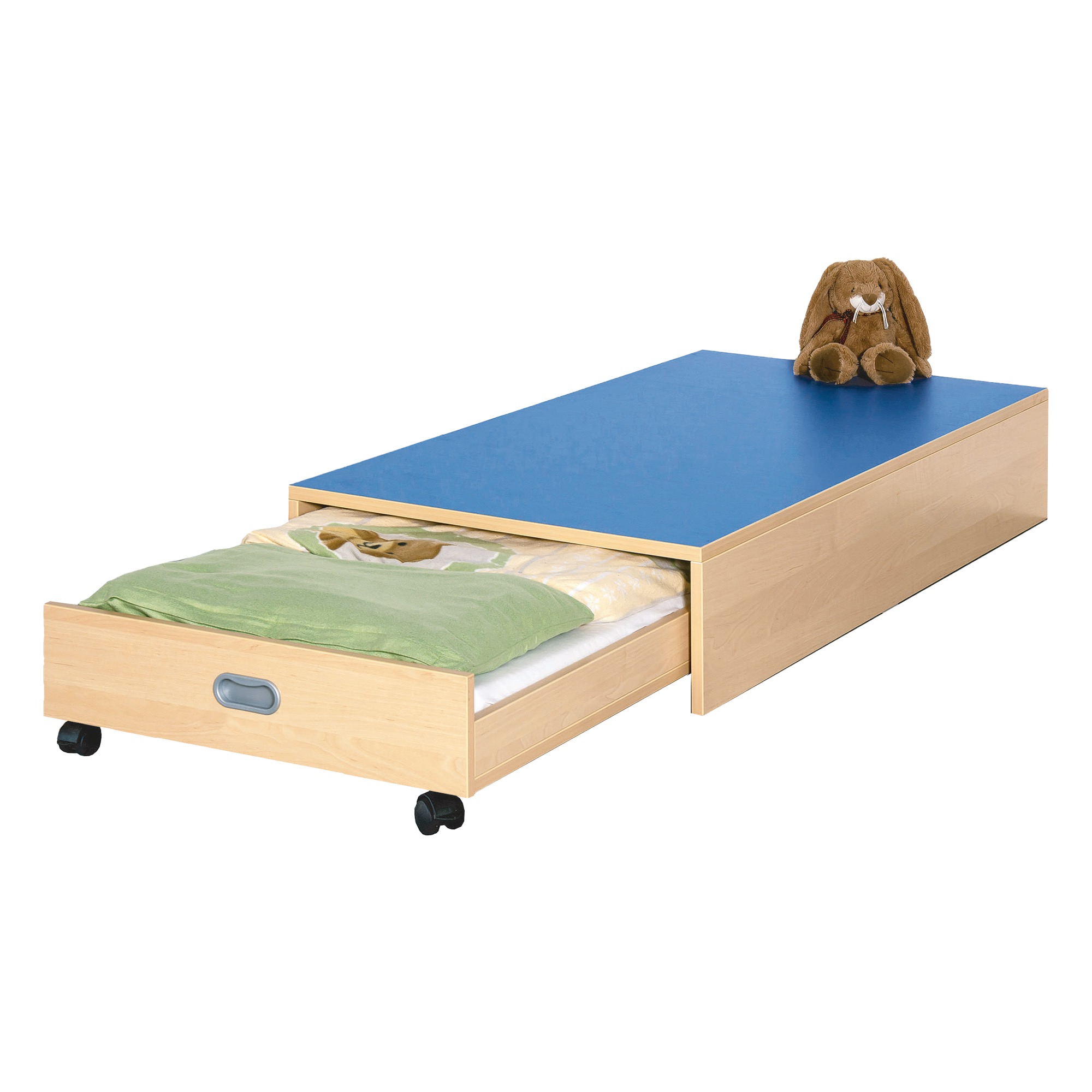 Rechteck-Podest mit Auszugsbett und Linoleum-Deckplatte
