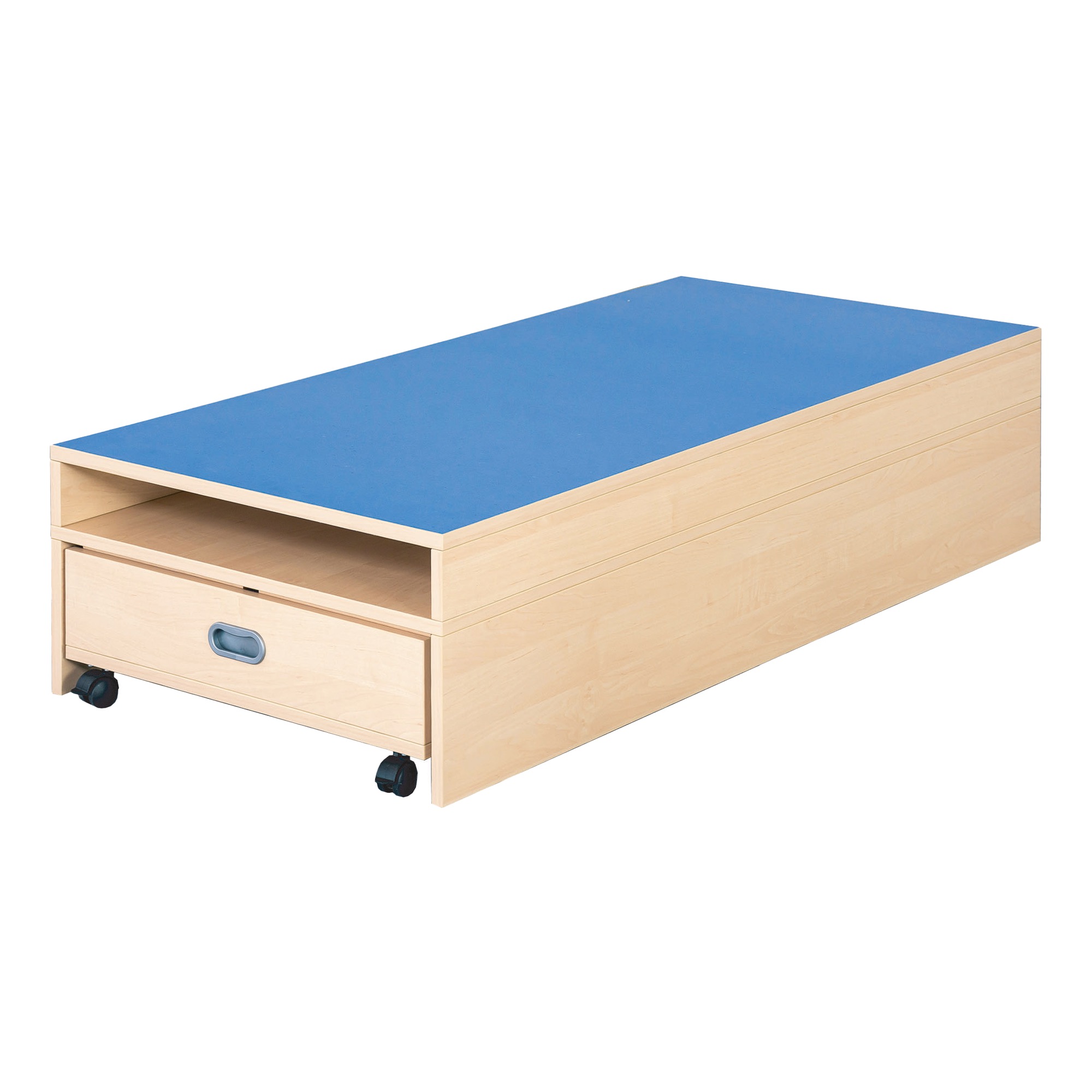 Rechteck-Podest mit Auszugsbett und Linoleum-Deckplatte