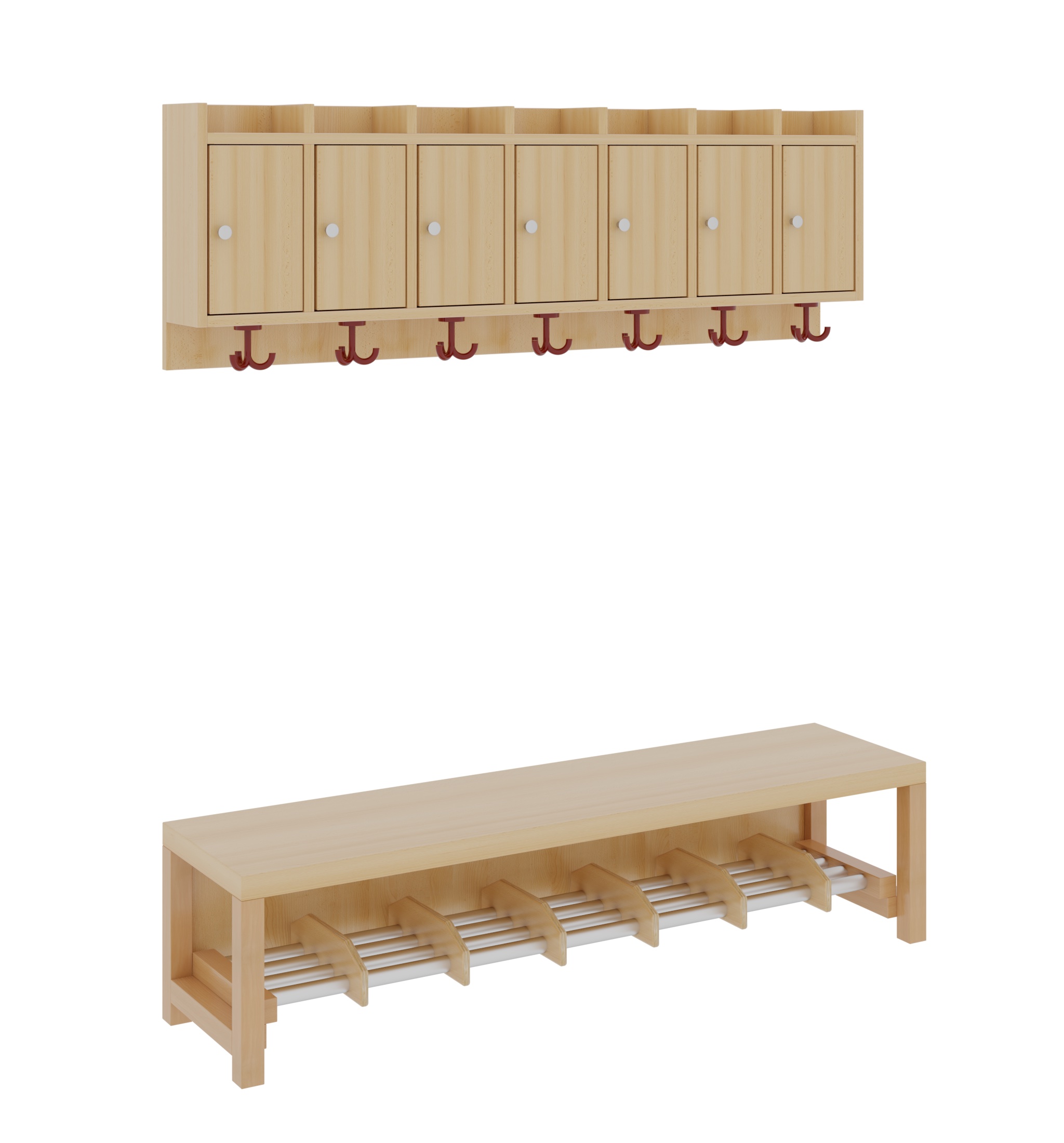 Komplettgarderobe mit Ablage & Türen – Aluminiumrost mit Facheinteilung, ohne Stütze (Ablage zur Wandmontage)