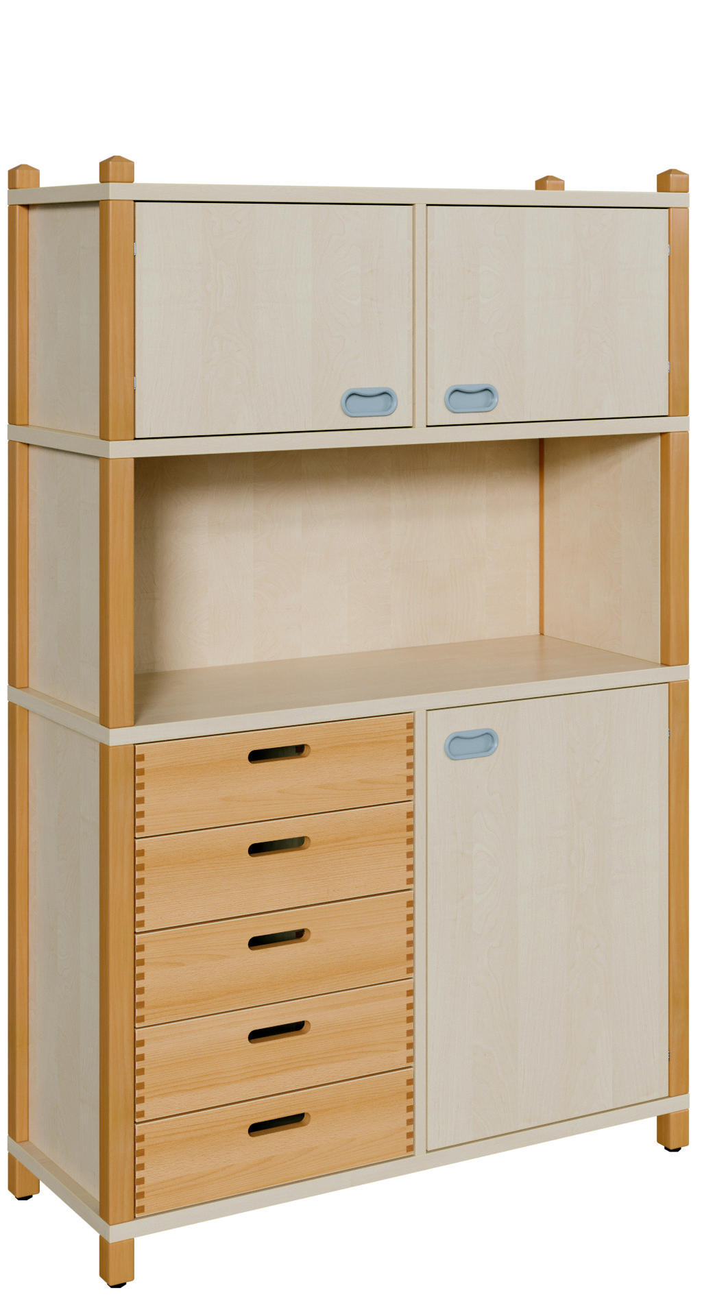 Stollenschrank mit 5 Massivholzschüben und 3 Türen Breite 106 cm