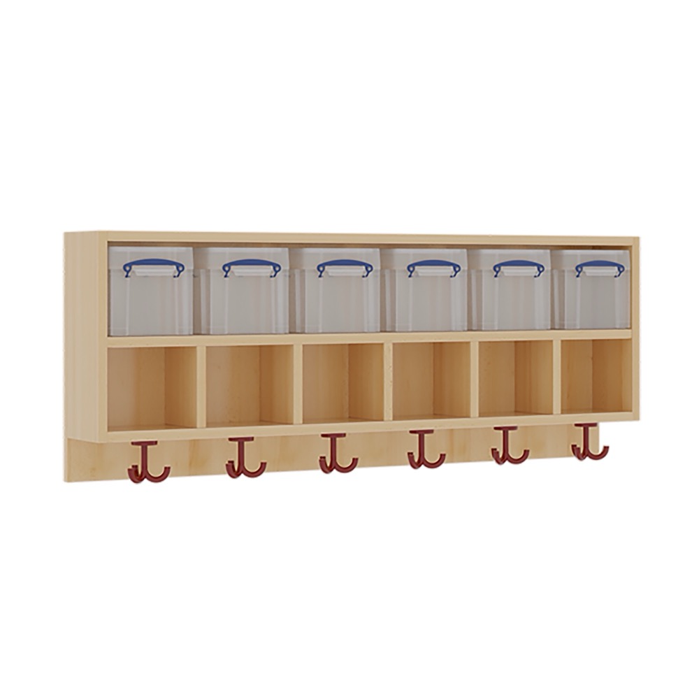 doppelte Garderobenablage mit 6 Boxen und Fächern