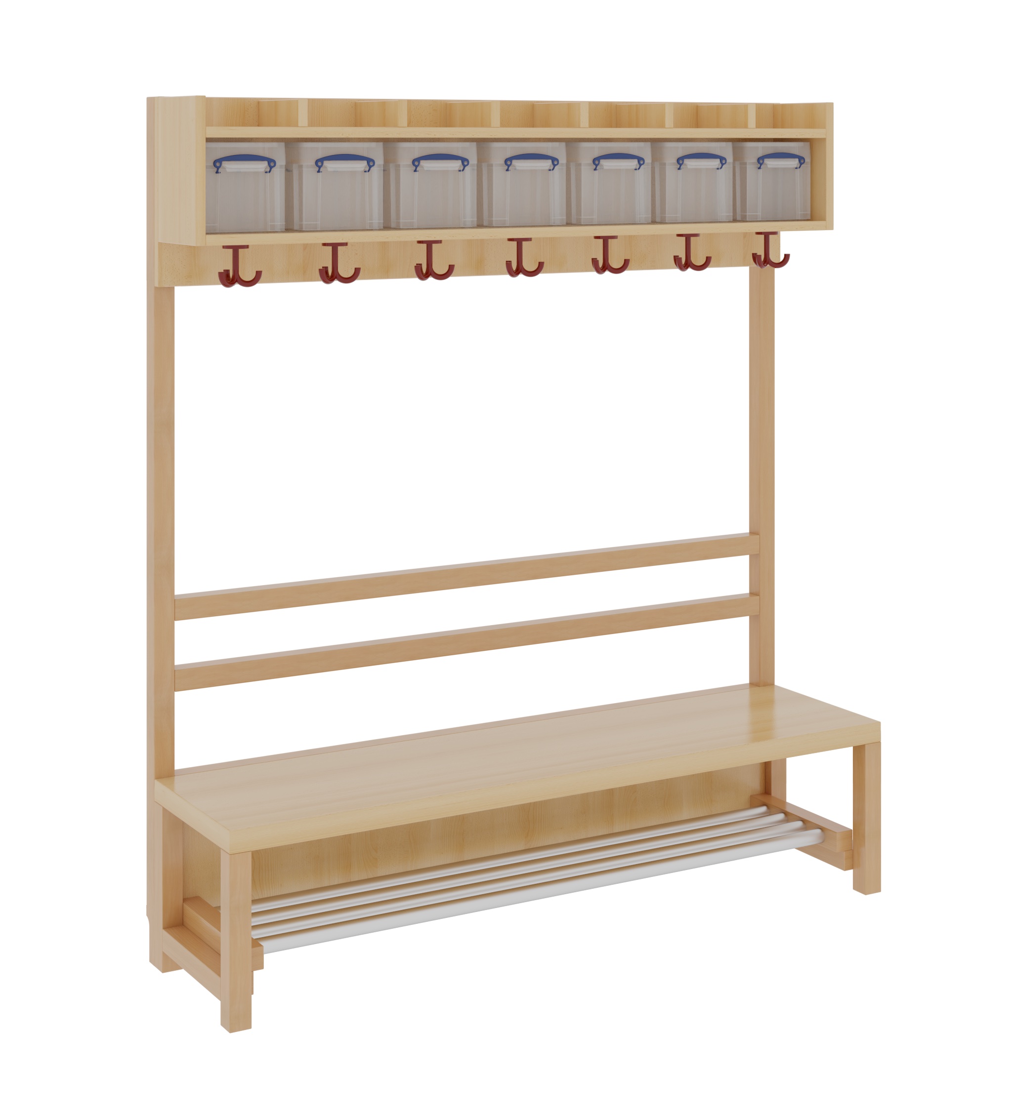 Komplettgarderobe mit Ablage & Boxen – offene Stütze & Aluminiumrost