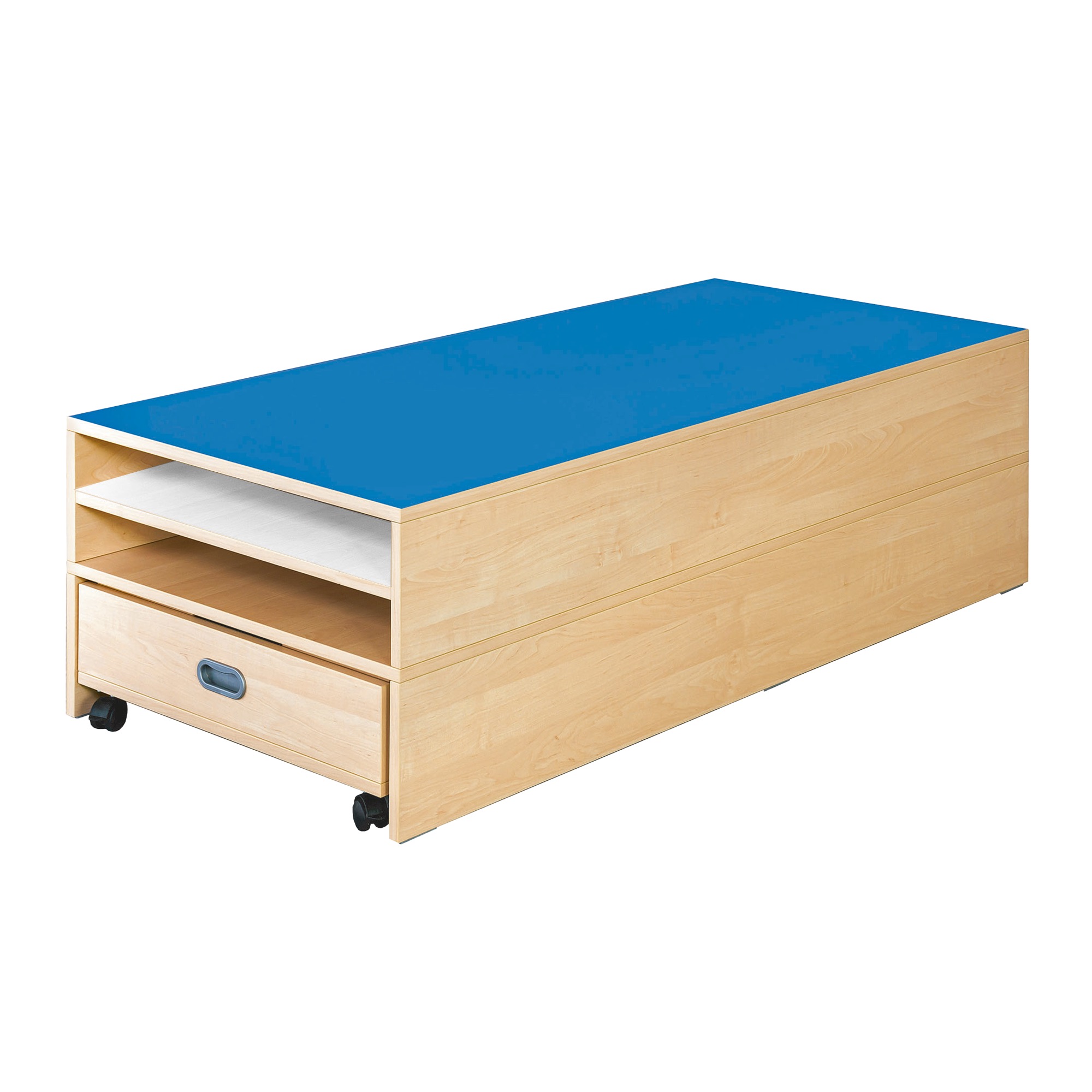 Rechteck-Podest mit Auszugsbett und Linoleum-Deckplatte