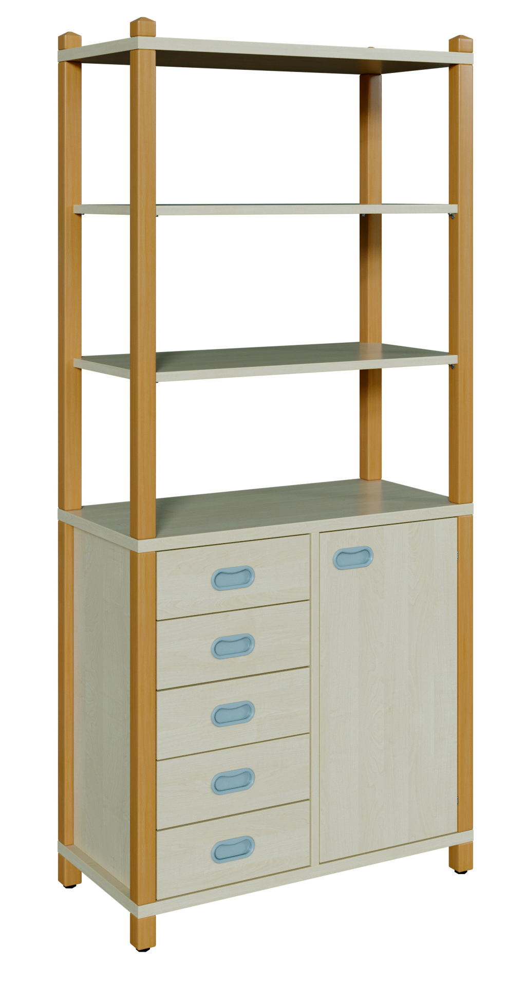 Stollenschrank mit 5 Dekorschüben, Tür und Regalaufsatz Stollenschrank mit 5 Dekorschüben, Tür und Regalaufsatz