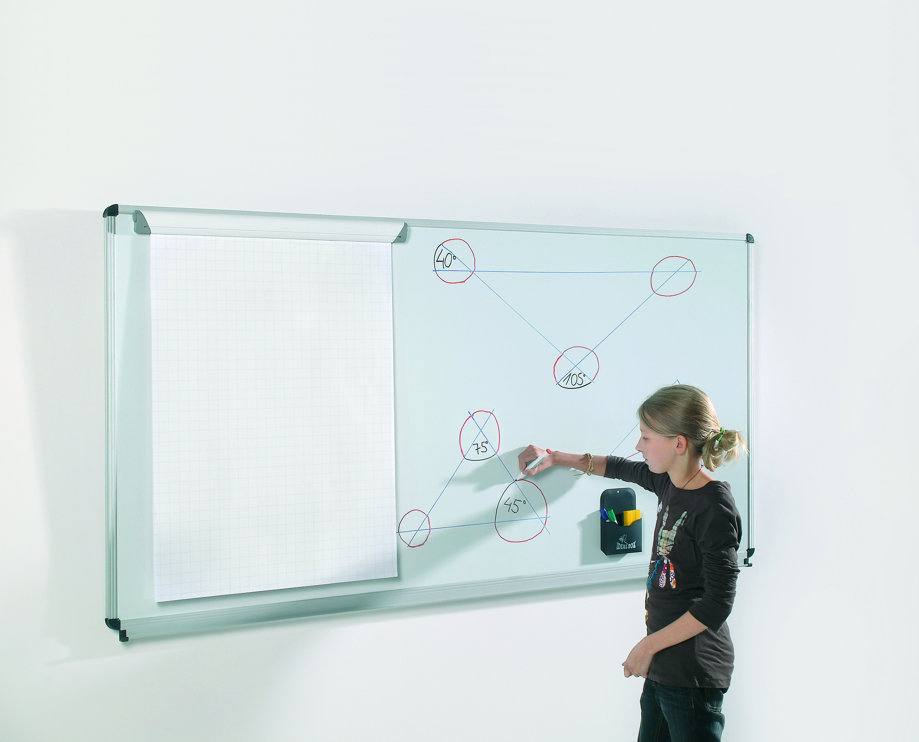 Whiteboard Stahlemaille weiß, mit Ablage