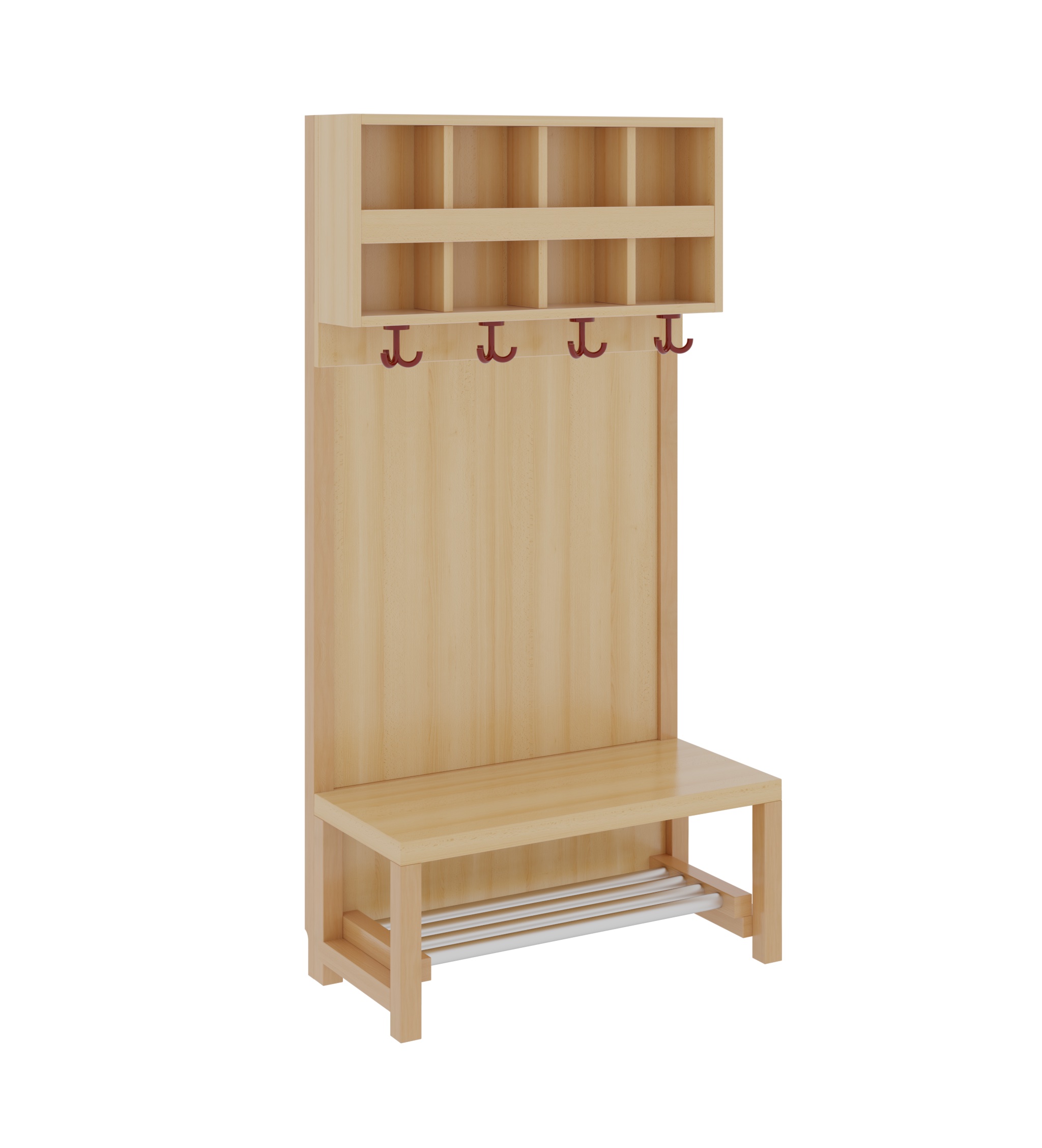 Komplettgarderobe mit Doppelablage & Bilderleiste – Stütze mit Paneelrückwand & Aluminiumrost