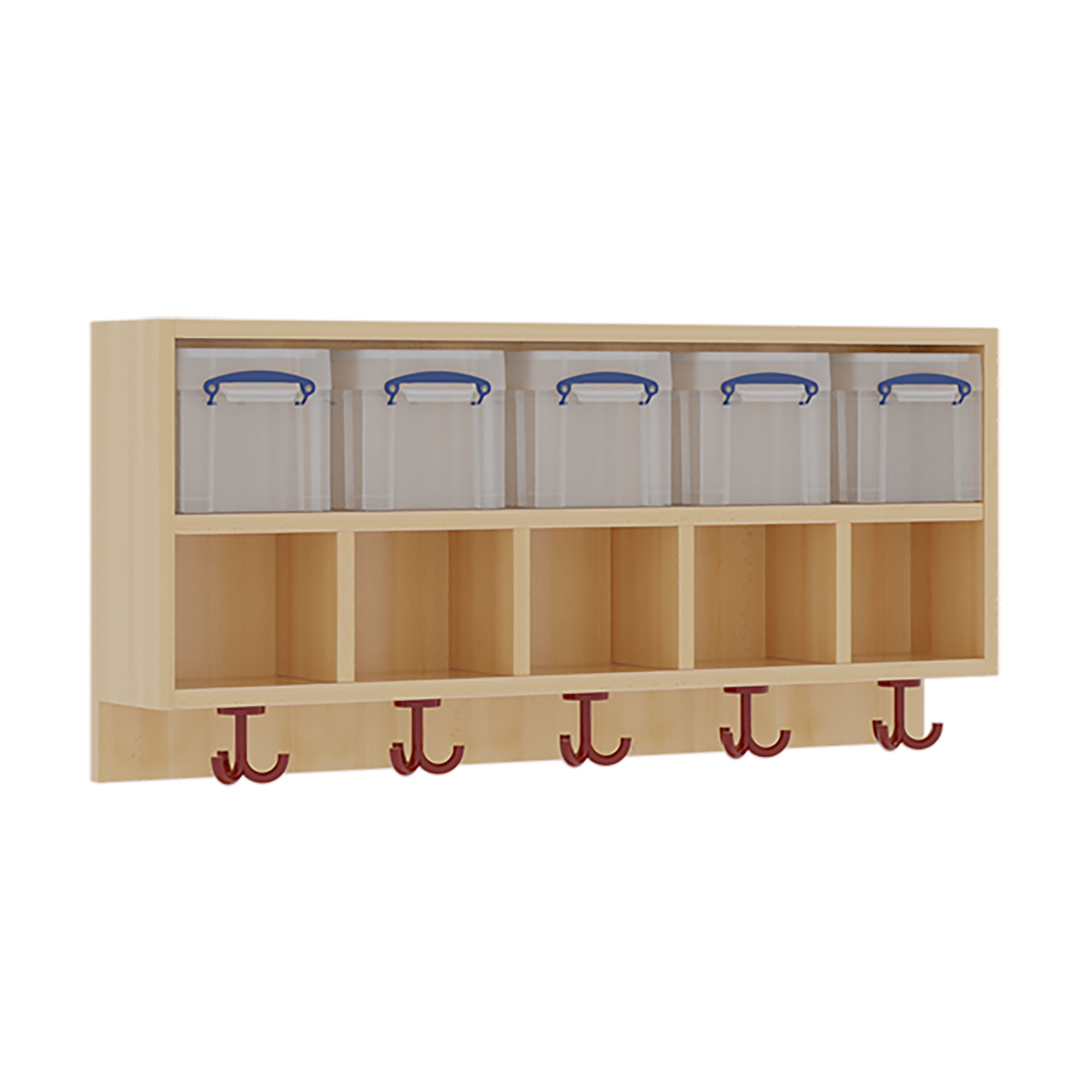 doppelte Garderobenablage mit 5 Boxen und Fächern